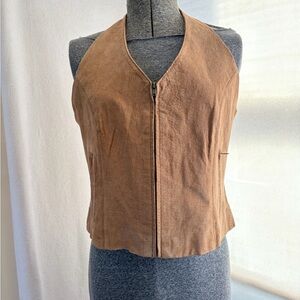 Vtg Wilsons Leather Maxima label brown suede zip-front halter vest